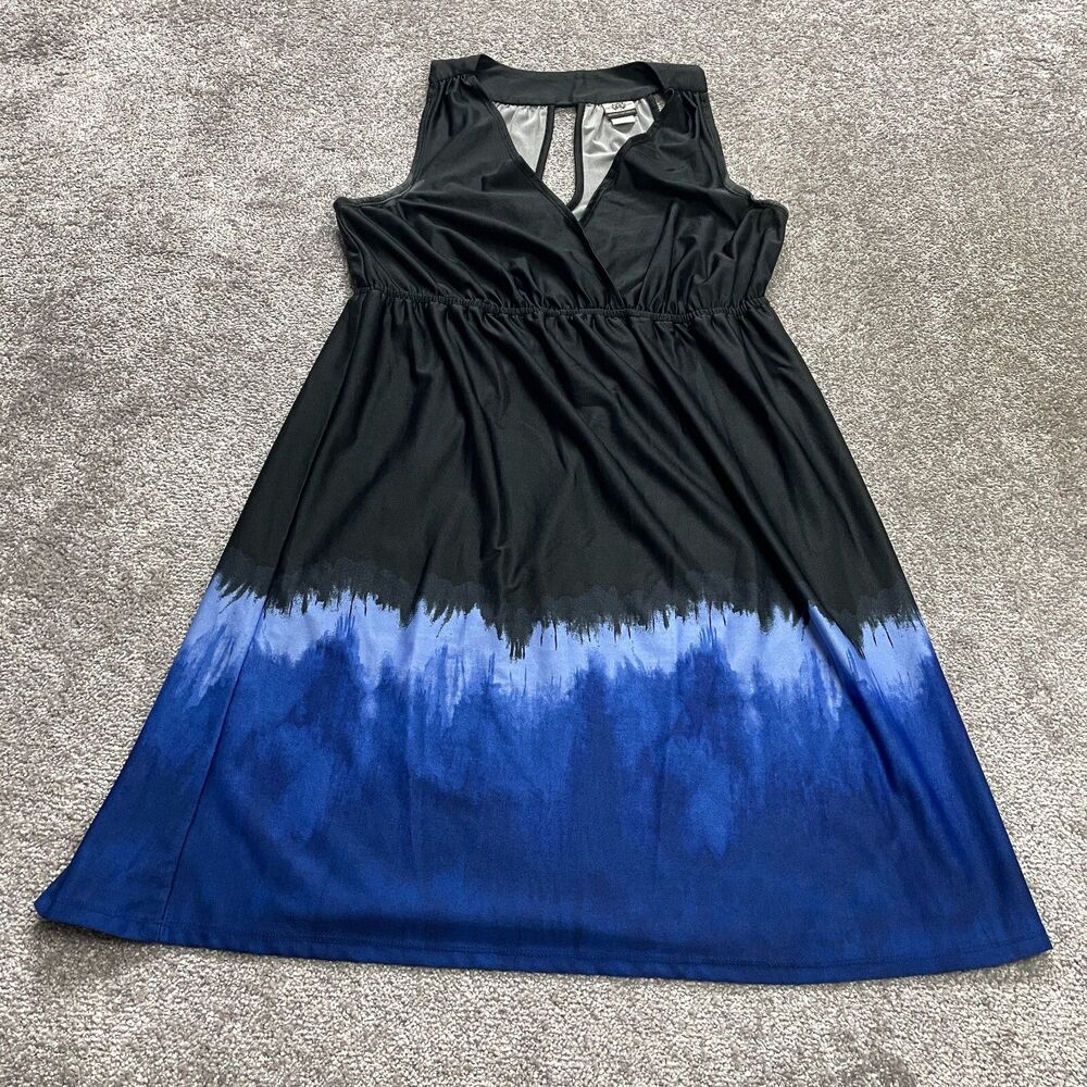 Route 66 A Line Dress womens Plus 1X Black Blue Sleeveless Stretch Casual Midi